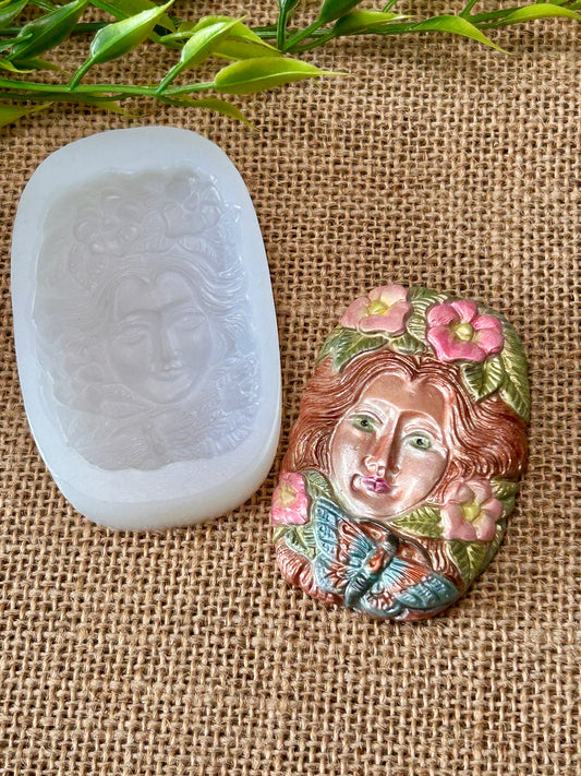 Butterfly Garden Goddess With Roses Flexible Silicone Mold For Polymer Clay Resin and more
