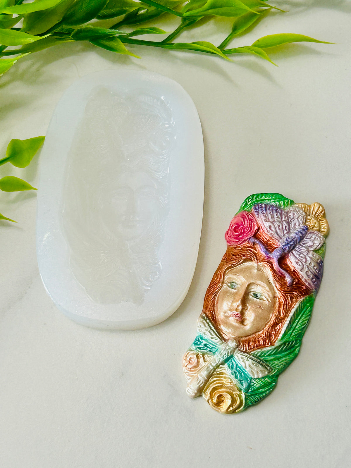 Whimsical Dragonfly Goddess With Roses Flexible Silicone Mold For Polymer Clay Resin and more