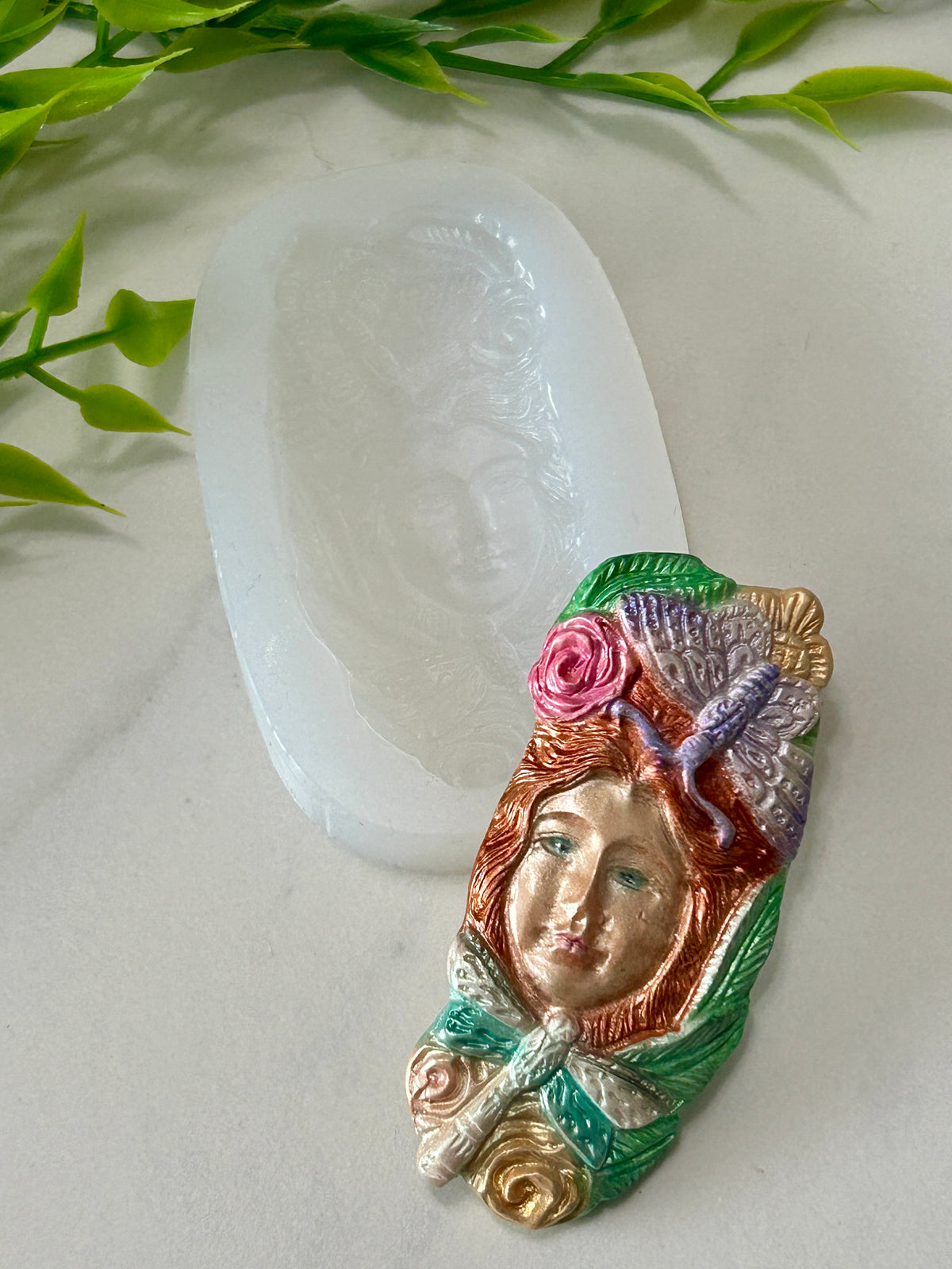 Whimsical Dragonfly Goddess With Roses Flexible Silicone Mold For Polymer Clay Resin and more