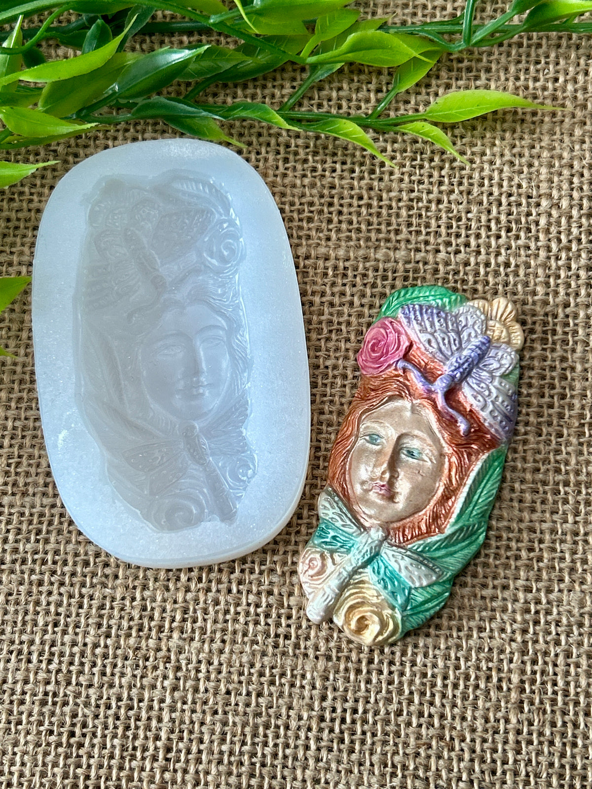 Whimsical Dragonfly Goddess With Roses Flexible Silicone Mold For Polymer Clay Resin and more