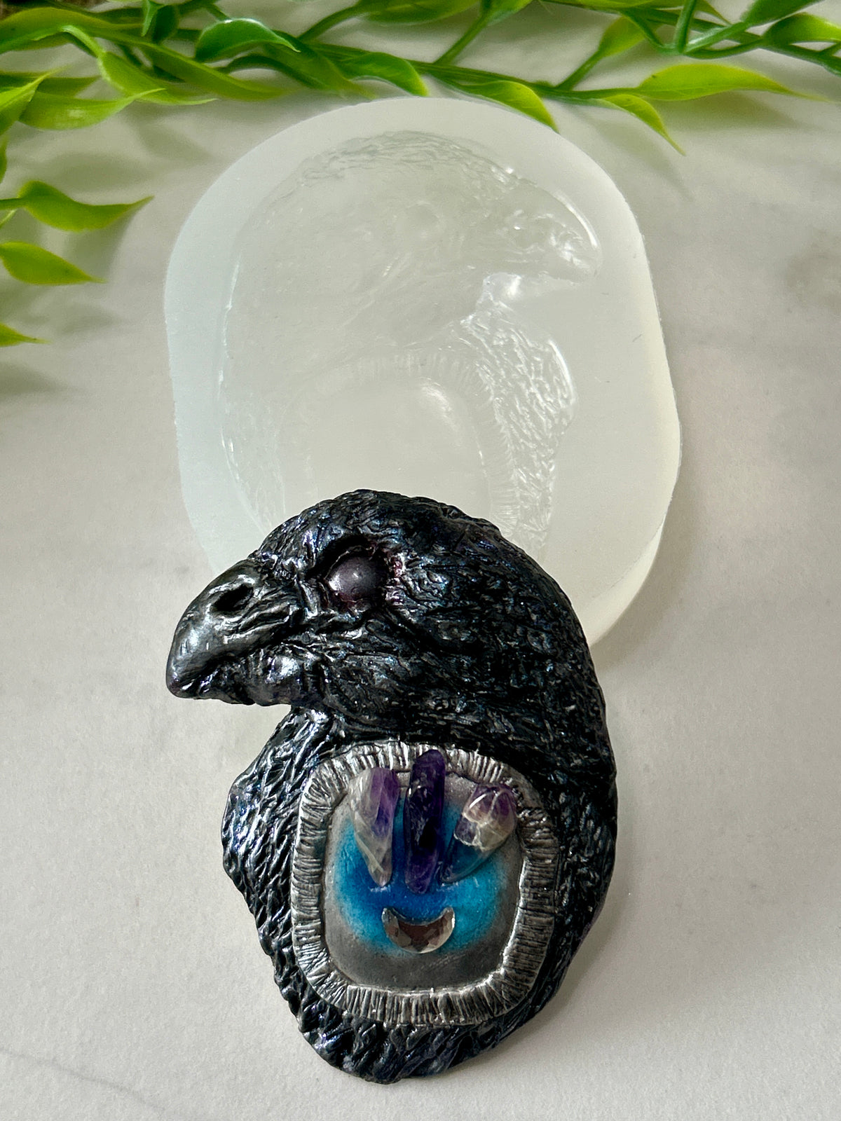 Mystical Raven Flexible Silicone Mold For Polymer Clay Resin and more