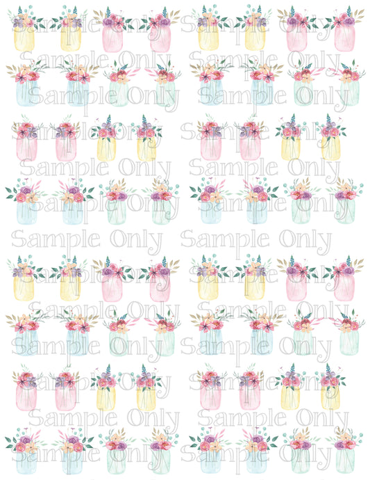 Flower Arrangements In Jar Vase Image Sheet For Polymer Clay Transfer Decal DIGITAL FILE OR PRINTED