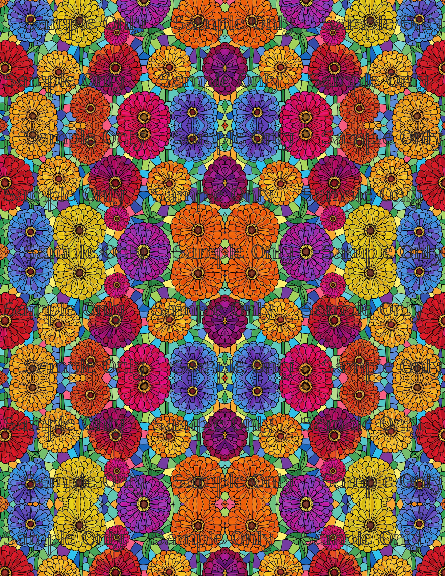 Kaleidescope Zinnia Flowers Pattern Image Transfer Sheet For Polymer Clay