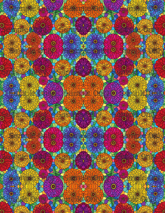 Kaleidescope Zinnia Flowers Pattern Image Transfer Sheet For Polymer Clay