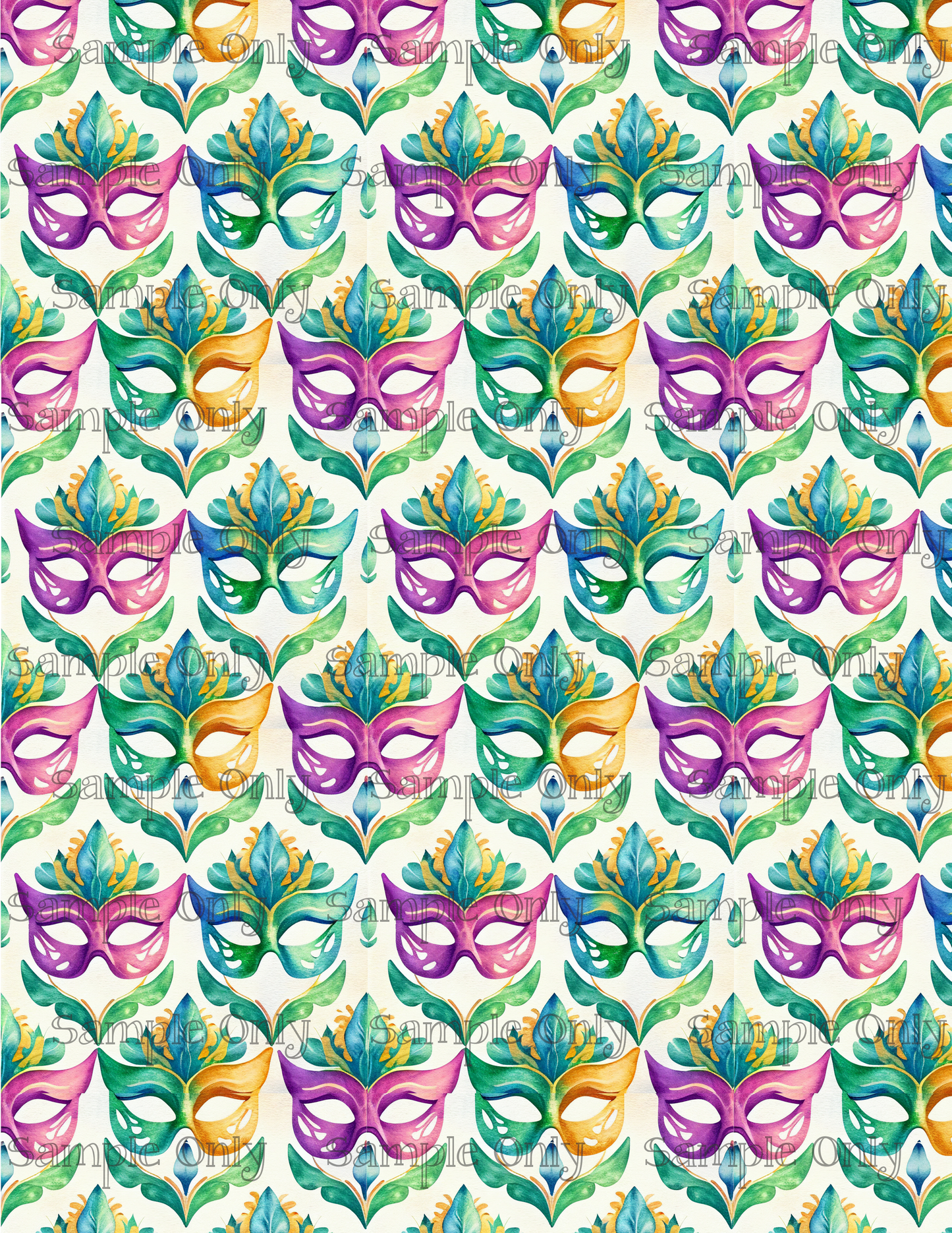 Colorful Mardi Gras Masks Pattern Image Sheet For Polymer Clay Transfer Decal DIGITAL FILE OR PRINTED