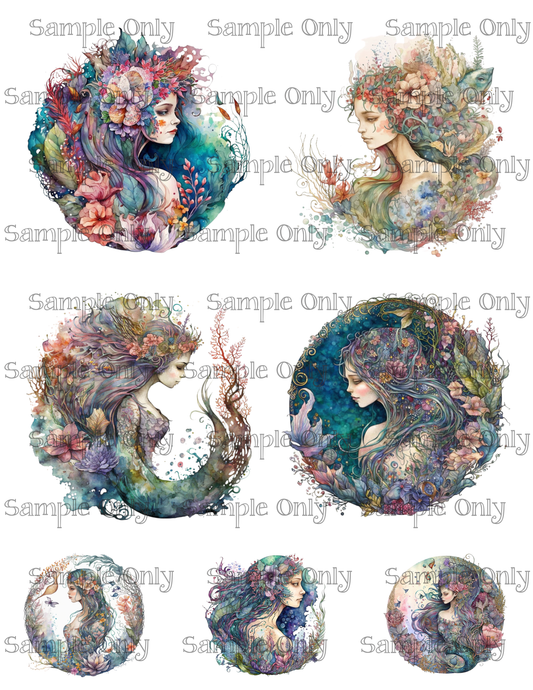 3.5 Inch Mermaid Set-01 Image Sheet For Polymer Clay Transfer Decal DIGITAL FILE OR PRINTED