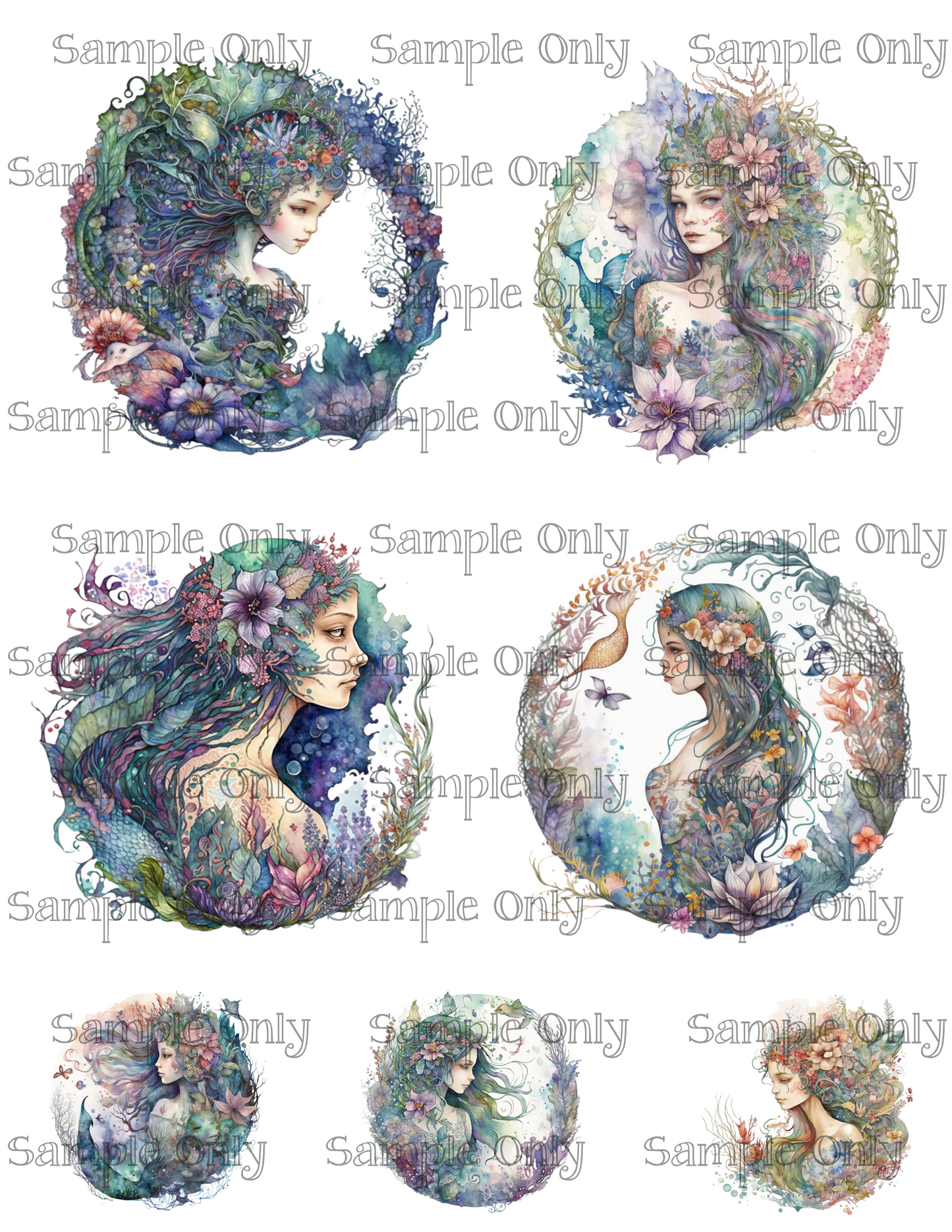 3.5 Inch Mermaid Set-03 Image Sheet For Polymer Clay Transfer Decal DIGITAL FILE OR PRINTED