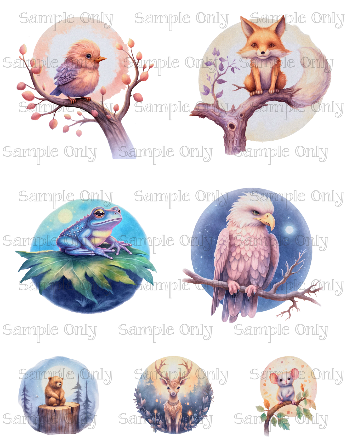 3.5 Inch Animals In The Moonlight Set-01 Image Sheet For Polymer Clay Transfer Decal DIGITAL FILE OR PRINTED