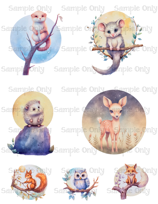 3.5 Inch Animals In The Moonlight Set-04 Image Sheet For Polymer Clay Transfer Decal DIGITAL FILE OR PRINTED