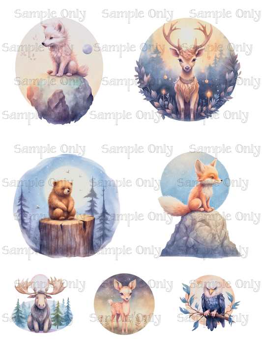 3.5 Inch Animals In The Moonlight Set-05 Image Sheet For Polymer Clay Transfer Decal DIGITAL FILE OR PRINTED