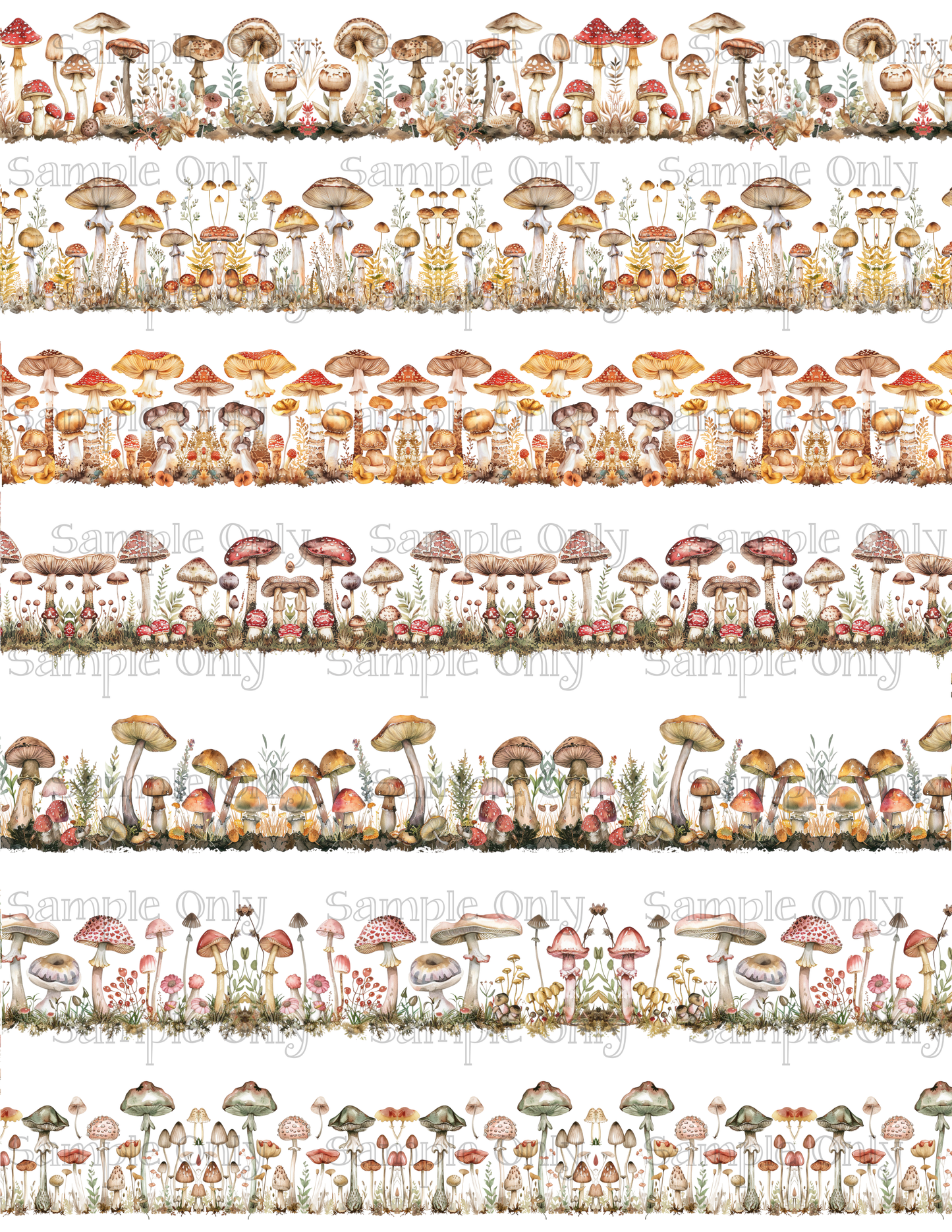 Mushroom Patch Border Pattern Set-01 Image Sheet For Polymer Clay Transfer Decal DIGITAL FILE OR PRINTED