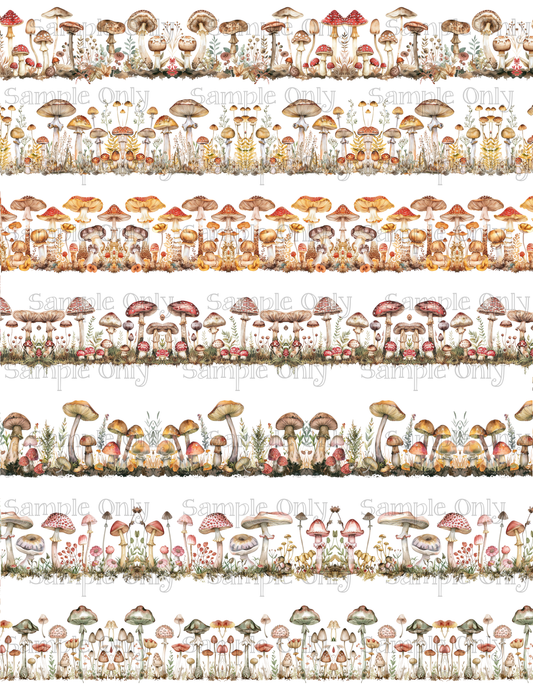 Mushroom Patch Border Pattern Set-01 Image Sheet For Polymer Clay Transfer Decal DIGITAL FILE OR PRINTED