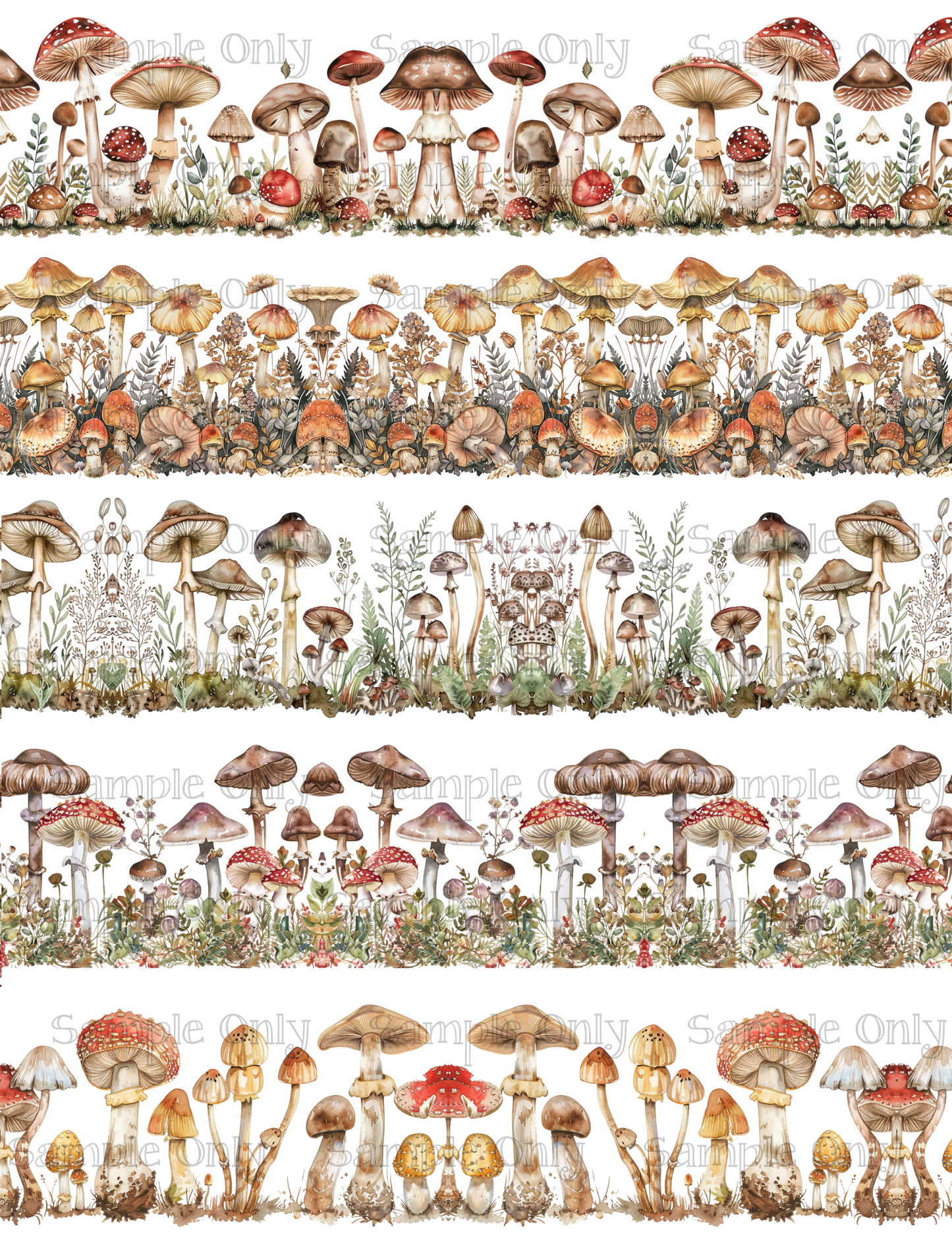 Mushroom Patch Border Pattern Set-02 Image Sheet For Polymer Clay Transfer Decal DIGITAL FILE OR PRINTED