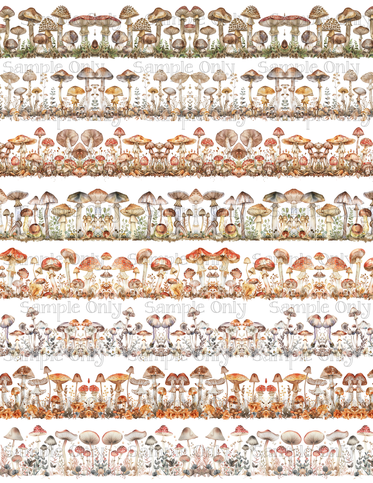 Mushroom Patch Border Pattern Set-03 Image Sheet For Polymer Clay Transfer Decal DIGITAL FILE OR PRINTED