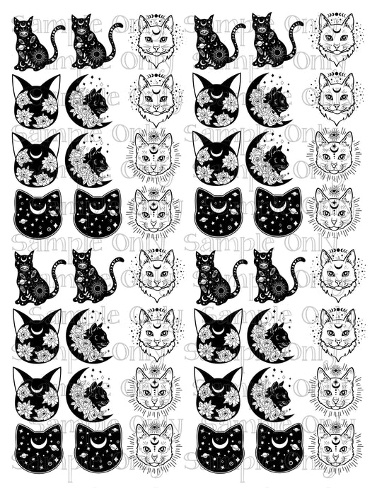 Mystical Kitty Cat DIGITAL OR PRINTED Image Transfer Sheet For Polymer Clay