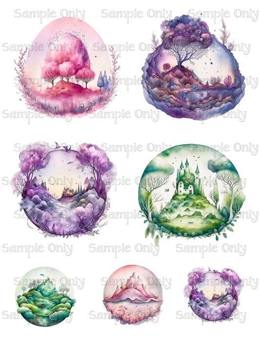 3.5 Inch Fantasy Land Scenes Image Sheet For Polymer Clay Transfer Decal DIGITAL FILE OR PRINTED