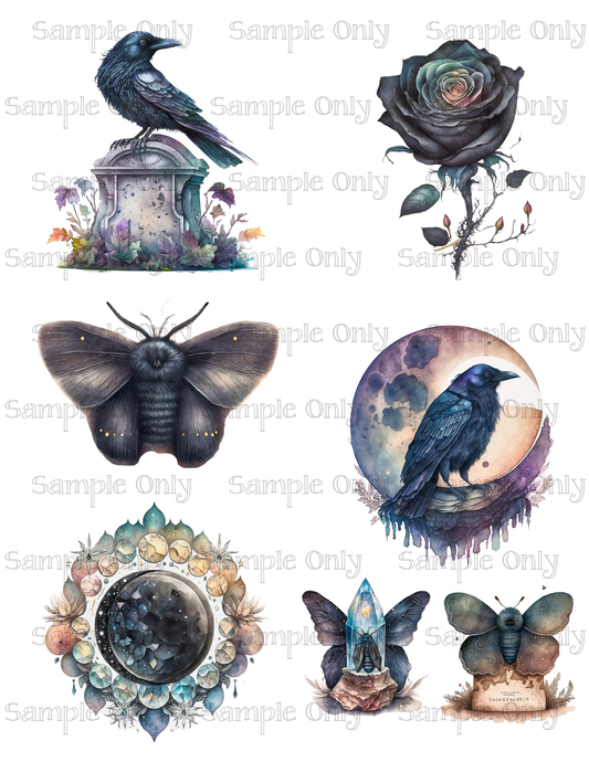 3.5 Inch Mystical Raven Bird Set-02 Image Sheet For Polymer Clay Transfer Decal DIGITAL FILE OR PRINTED