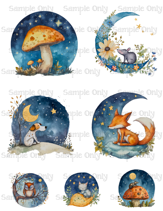 Night Time Animals Set-01 Image Sheet For Polymer Clay Transfer Decal DIGITAL FILE OR PRINTED