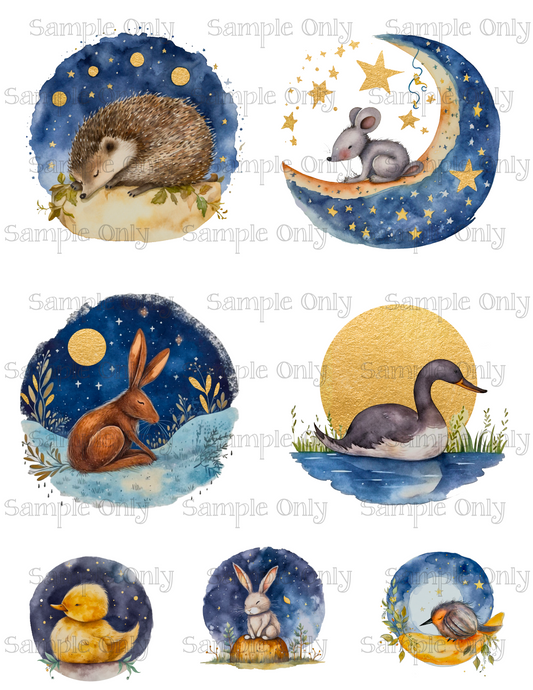 Night Time Animals Set-02 Image Sheet For Polymer Clay Transfer Decal DIGITAL FILE OR PRINTED