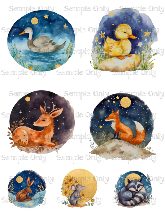 Night Time Animals Set-04 Image Sheet For Polymer Clay Transfer Decal DIGITAL FILE OR PRINTED