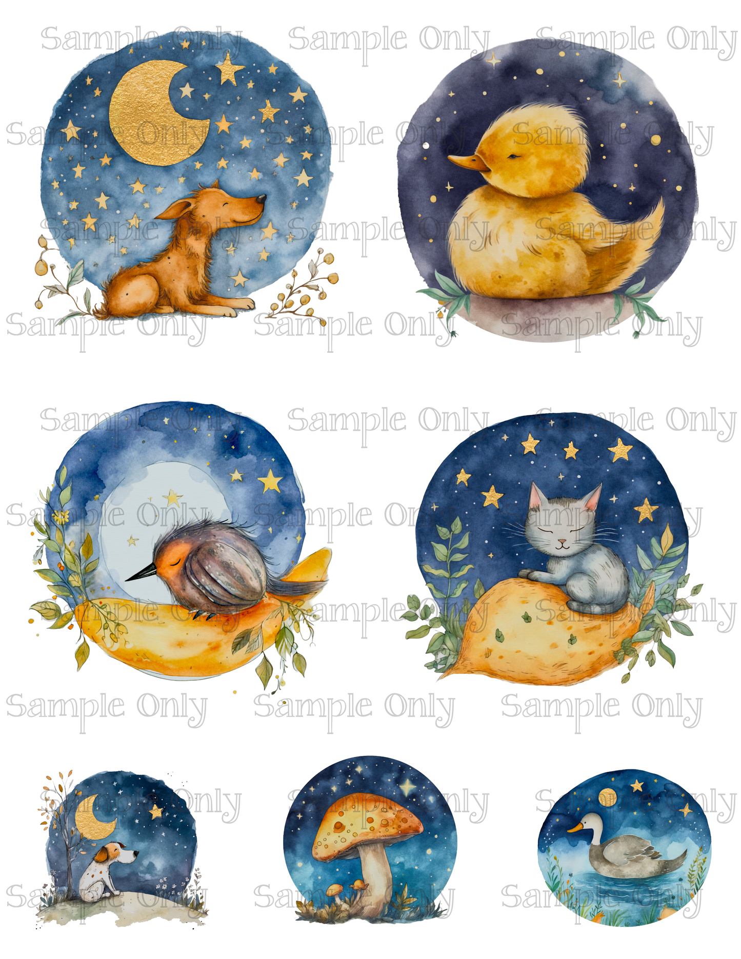 Night Time Animals Set-05 Image Sheet For Polymer Clay Transfer Decal DIGITAL FILE OR PRINTED