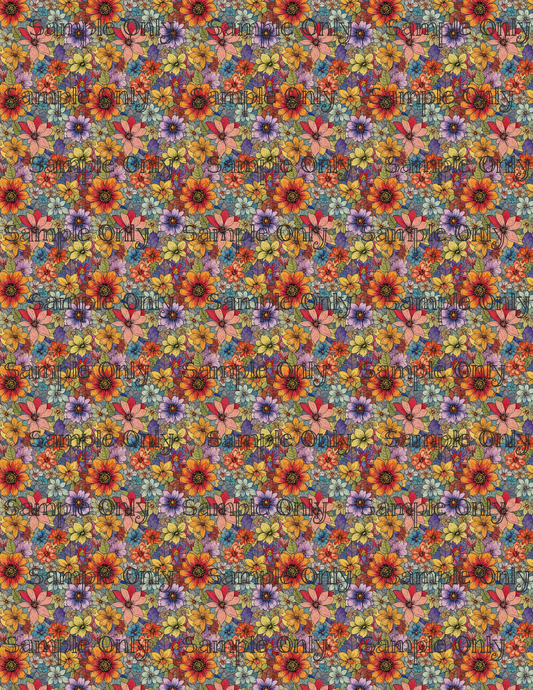 Nostalgic Muted Blooms Floral Pattern Image Transfer Sheet For Polymer Clay