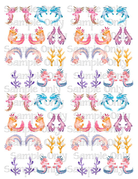 Pastel Axolotl Printed Water Soluble Image Transfer Sheet For Polymer Clay