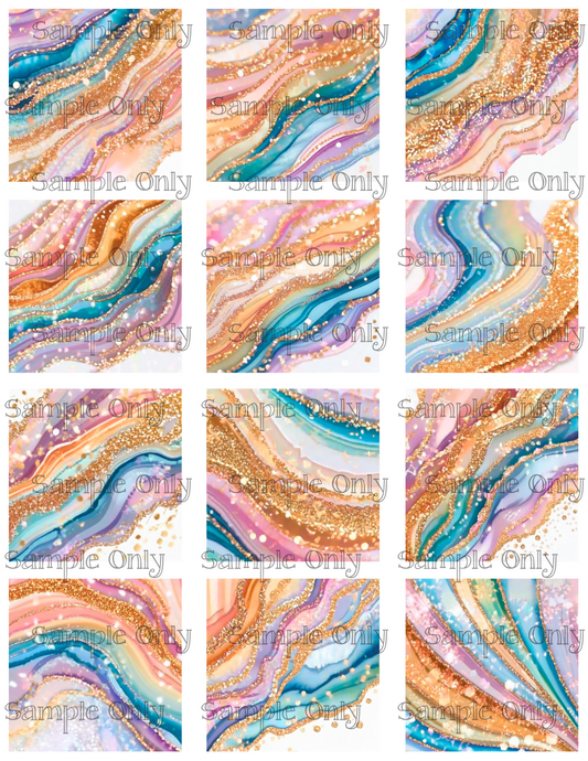Pastel Glam and Gold Faux Ink 2 Inch Image Transfer Sheet For Polymer Clay