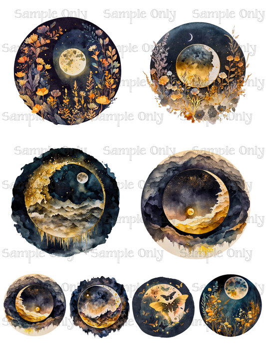 3.5 Inch Phases Of The Moon Set-02 Image Sheet For Polymer Clay Transfer Decal DIGITAL FILE OR PRINTED