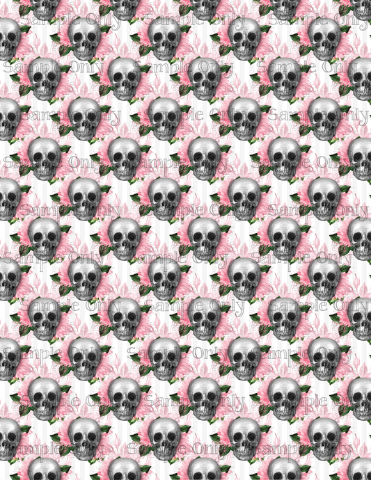 Pink Floral Skeleton Skull Pattern Set-02 Image Sheet For Polymer Clay Transfer Decal DIGITAL FILE OR PRINTED