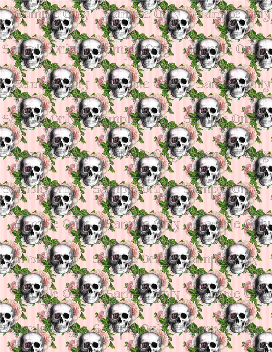 Pink Floral Skeleton Skull Pattern Set-03 Image Sheet For Polymer Clay Transfer Decal DIGITAL FILE OR PRINTED