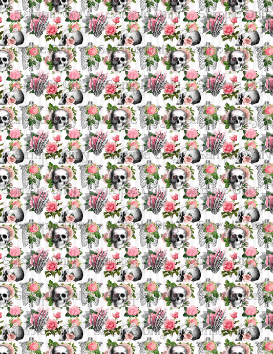 Pink Floral Skeleton Skull And Rib Cage Pattern Set-06 Image Sheet For Polymer Clay Transfer Decal DIGITAL FILE OR PRINTED