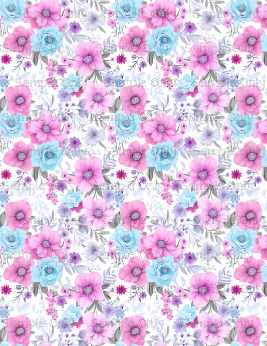 Pink Purple And Blue Flower Pattern Set-01 Image Sheet For Polymer Clay Transfer Decal DIGITAL FILE OR PRINTED