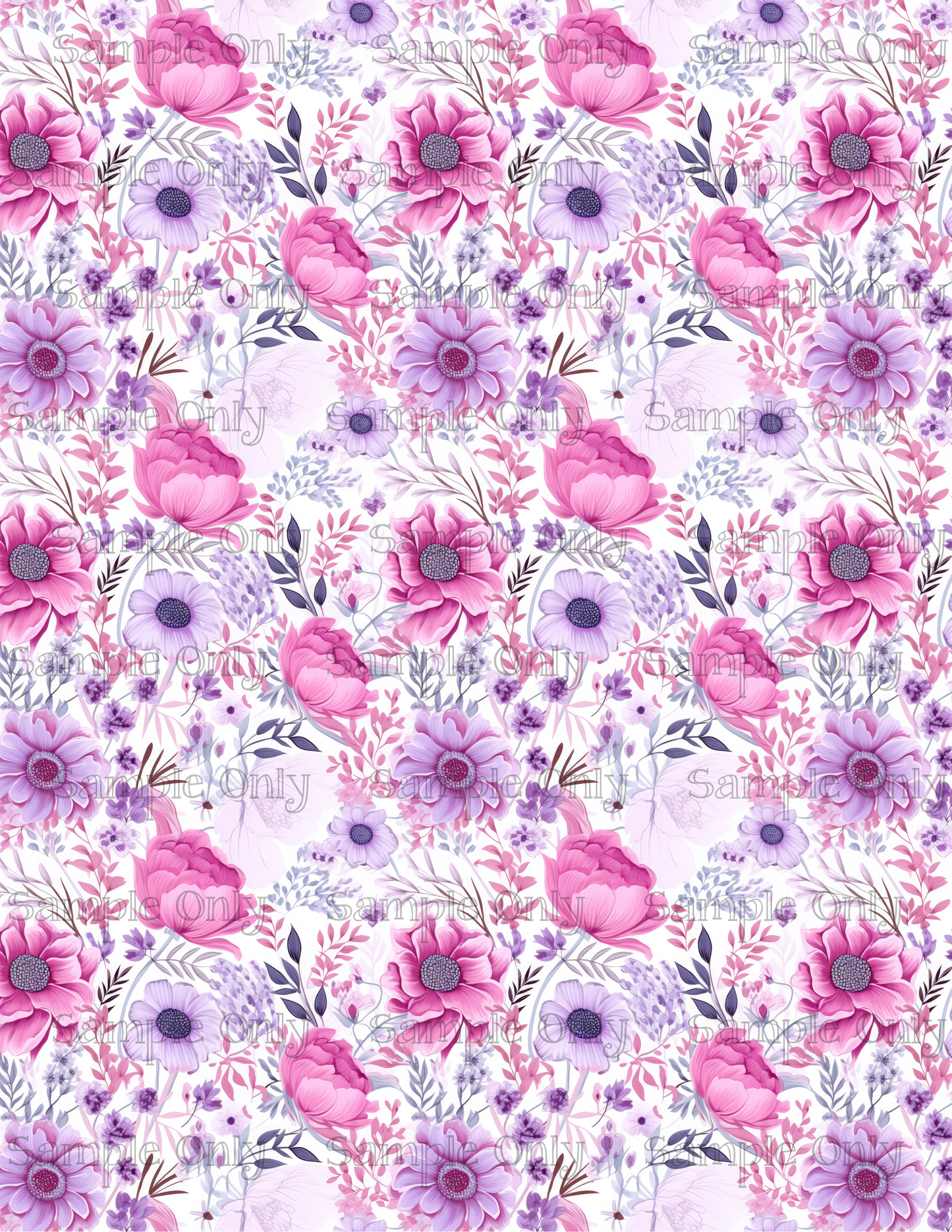 Pink and Purple Flower Pattern Set-02 Image Sheet For Polymer Clay Transfer Decal DIGITAL FILE OR PRINTED