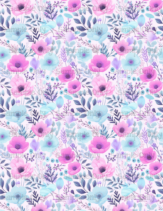 Pink Purple And Light Blue Flower Pattern Set-03 Image Sheet For Polymer Clay Transfer Decal DIGITAL FILE OR PRINTED