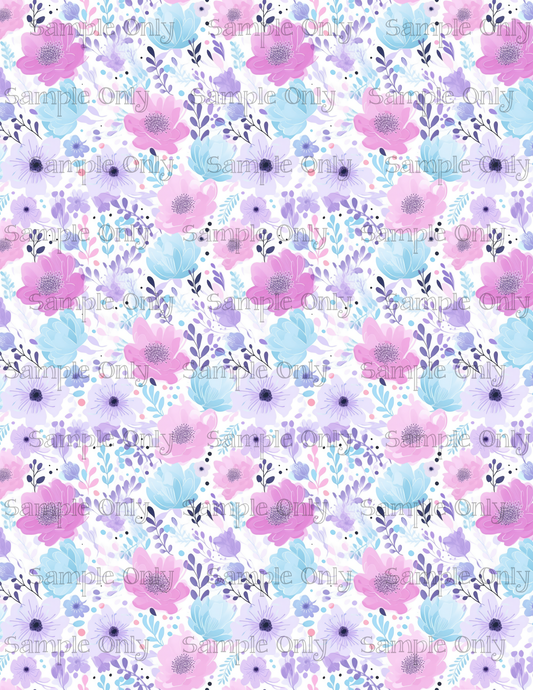 Pink Purple And Light Blue Flower Pattern Set-04 Image Sheet For Polymer Clay Transfer Decal DIGITAL FILE OR PRINTED