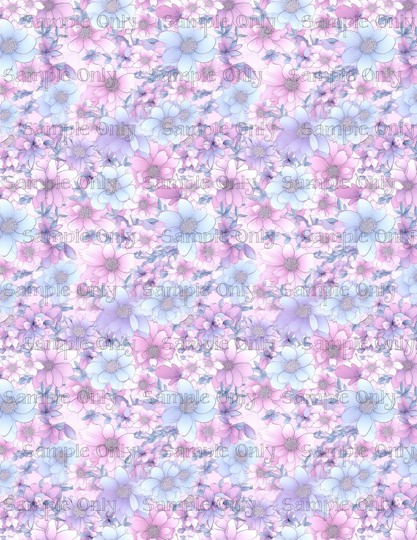 Pink Blue and Purple Flower Pattern Set-05 Image Sheet For Polymer Clay Transfer Decal DIGITAL FILE OR PRINTED