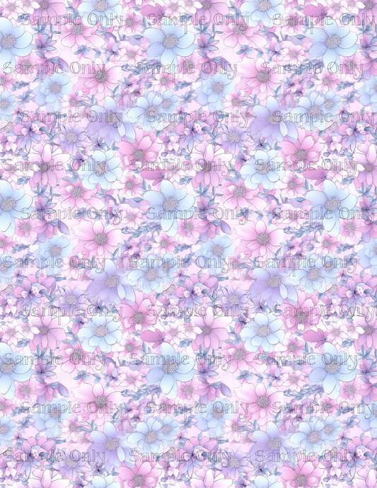 Pink Blue and Purple Flower Pattern Set-05 Image Sheet For Polymer Clay Transfer Decal DIGITAL FILE OR PRINTED