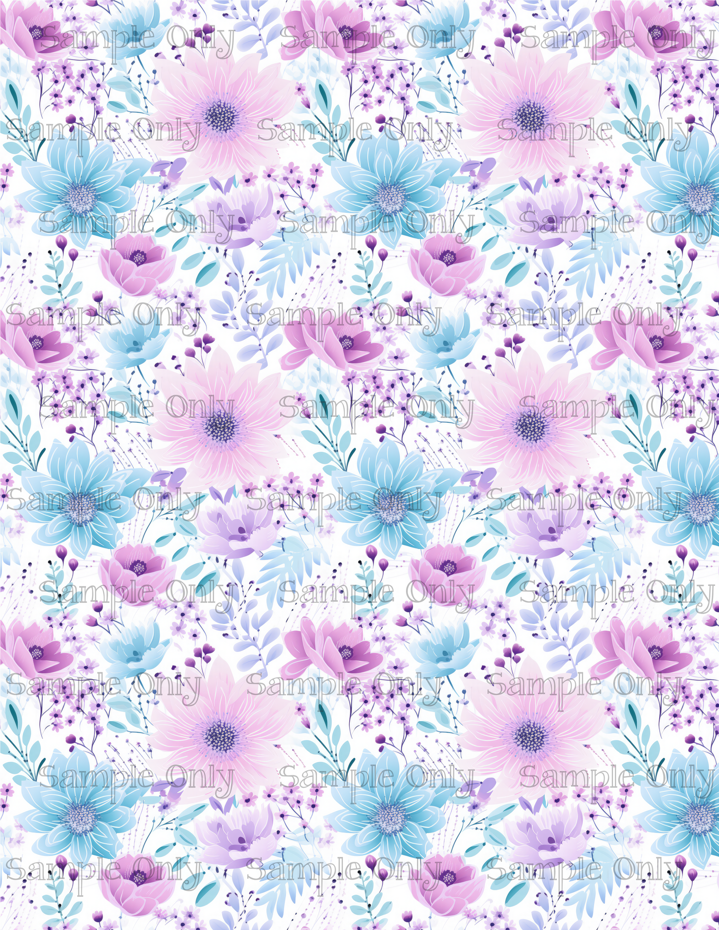 Purple And Blue Flower Pattern Set-06 Image Sheet For Polymer Clay Transfer Decal DIGITAL FILE OR PRINTED