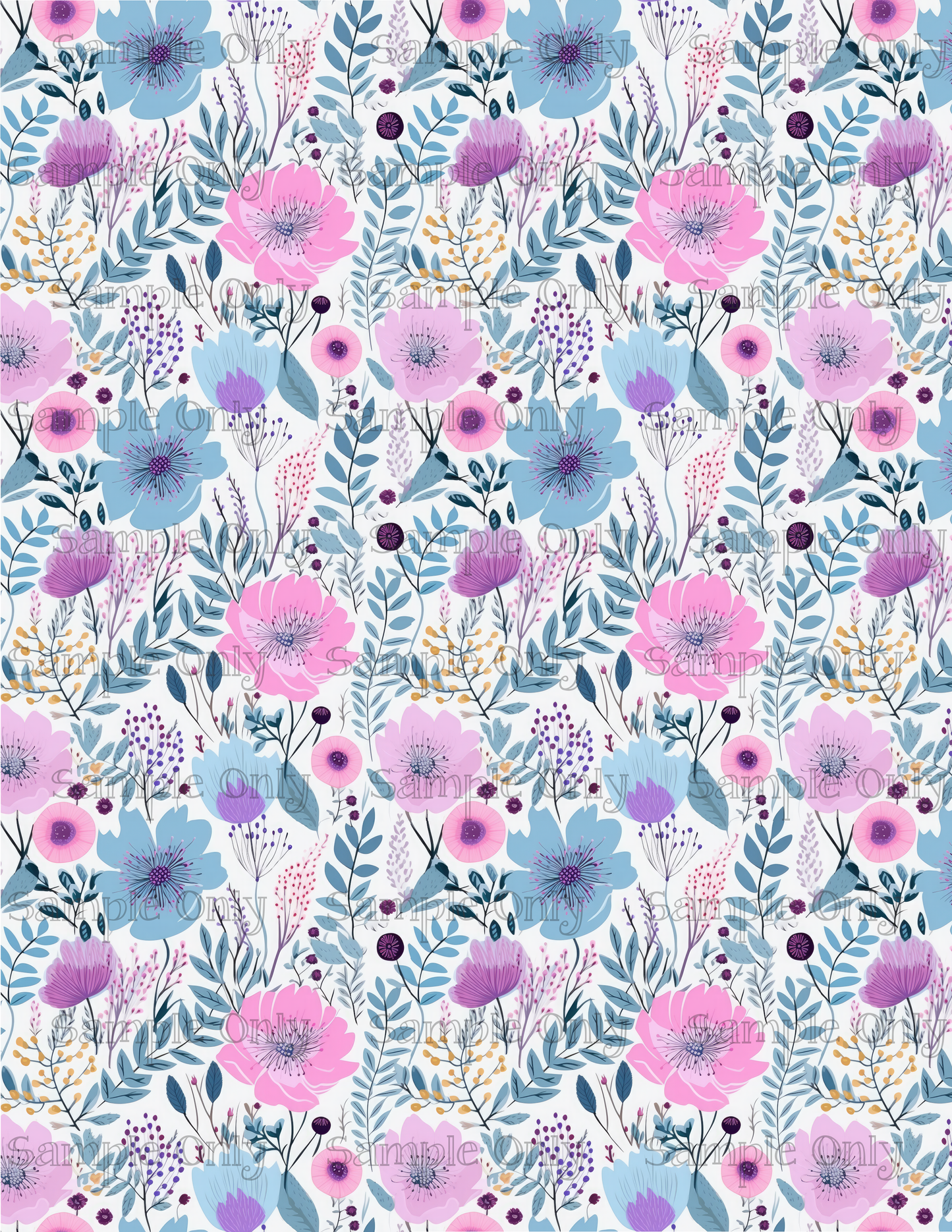 Pink Blue and Purple Flower Pattern Set-07 Image Sheet For Polymer Clay Transfer Decal DIGITAL FILE OR PRINTED