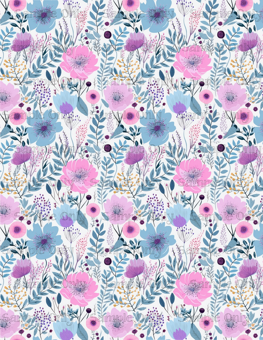 Pink Blue and Purple Flower Pattern Set-07 Image Sheet For Polymer Clay Transfer Decal DIGITAL FILE OR PRINTED