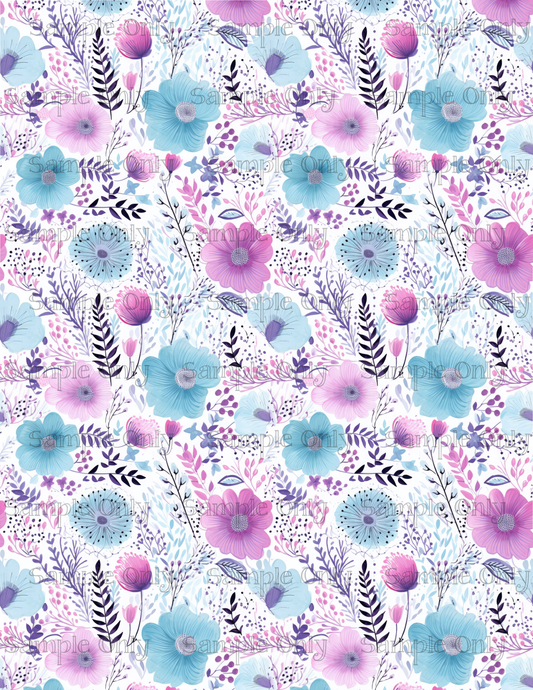 Pink Purple And Blue Flower Pattern Set-08 Image Sheet For Polymer Clay Transfer Decal DIGITAL FILE OR PRINTED