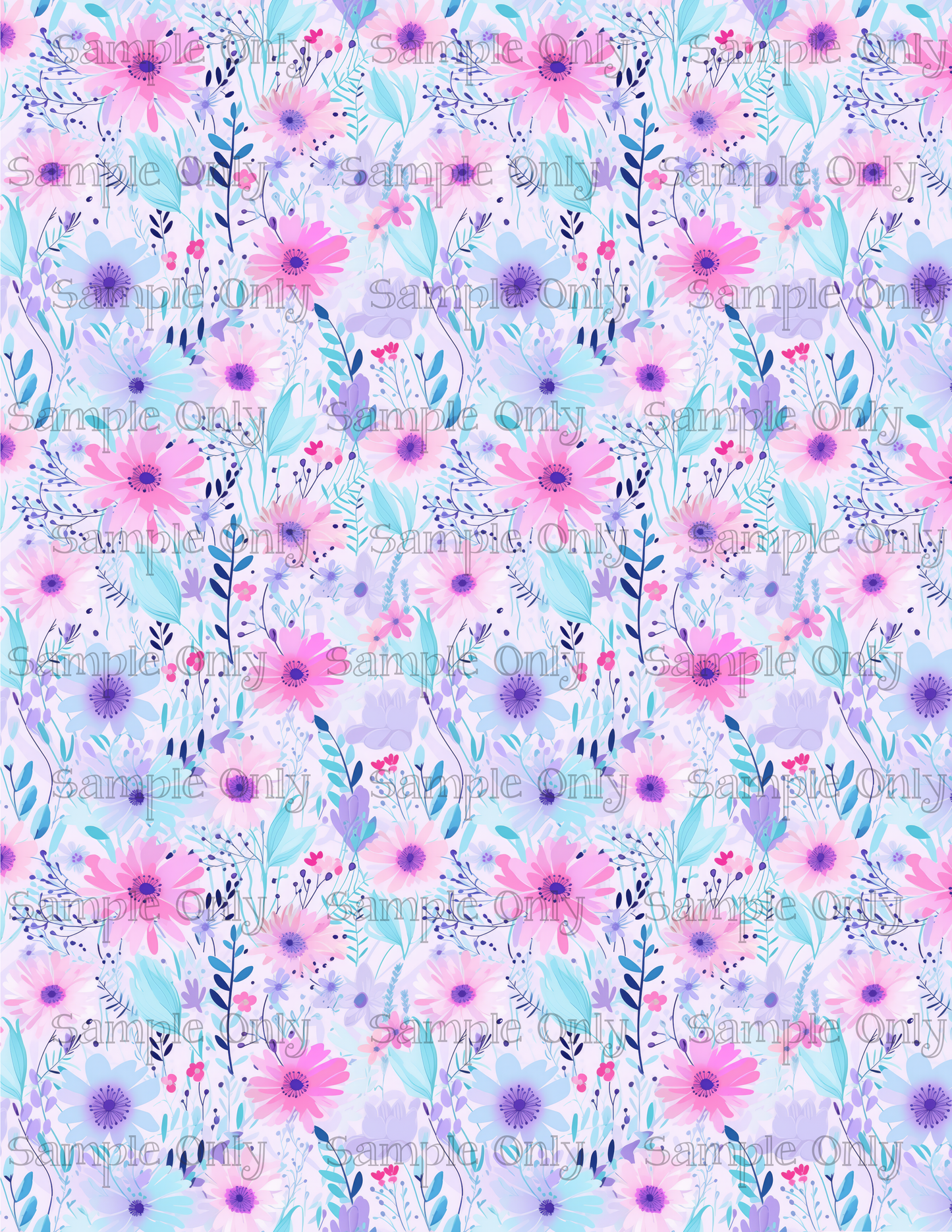 Pink Purple And Blue Flower Pattern Set-10 Image Sheet For Polymer Clay Transfer Decal DIGITAL FILE OR PRINTED