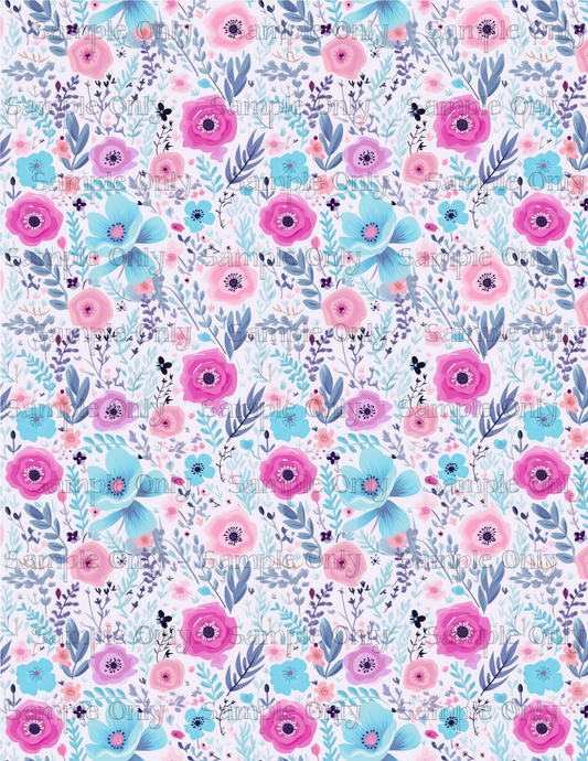 Pink Purple And Blue Flower Pattern Set-11 Image Sheet For Polymer Clay Transfer Decal DIGITAL FILE OR PRINTED