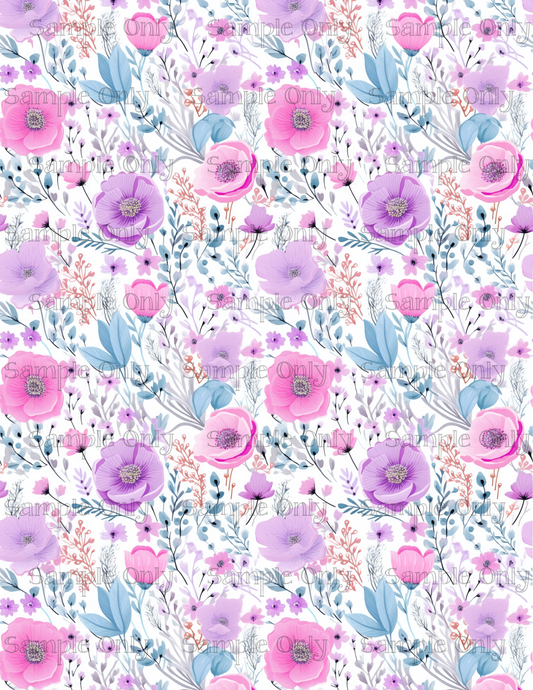 Pink Purple And Blue Flower Pattern Set-12 Image Sheet For Polymer Clay Transfer Decal DIGITAL FILE OR PRINTED