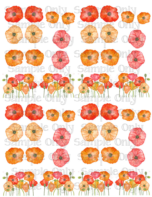 1 inch Orange Poppy Flower Image Sheet For Polymer Clay Transfer Decal DIGITAL FILE OR PRINTED