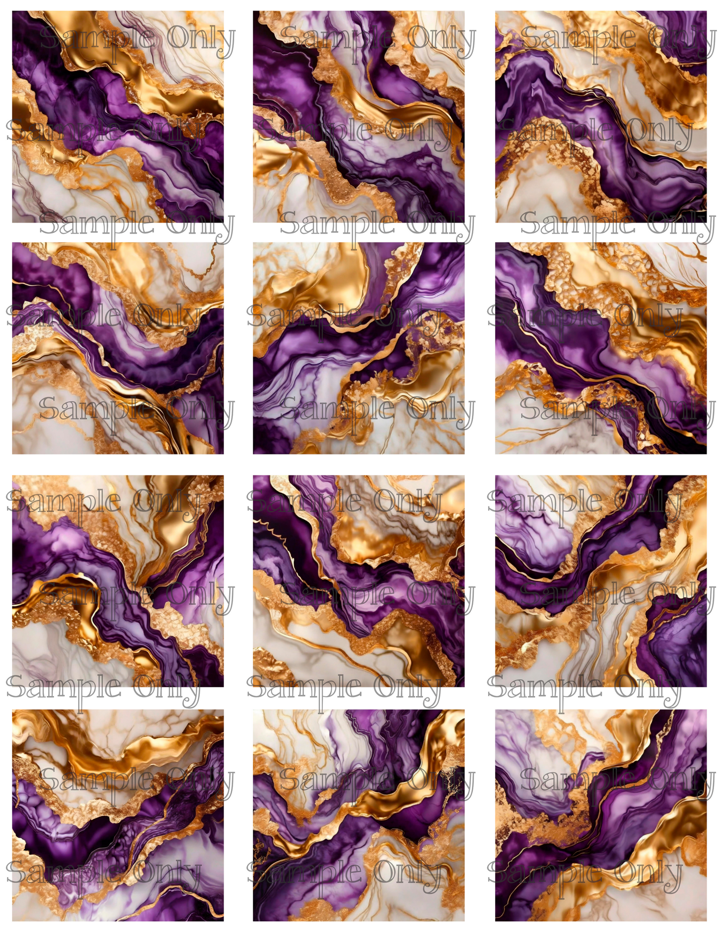 Purple and Gold Faux Ink 2 Inch Image Transfer Sheet For Polymer Clay
