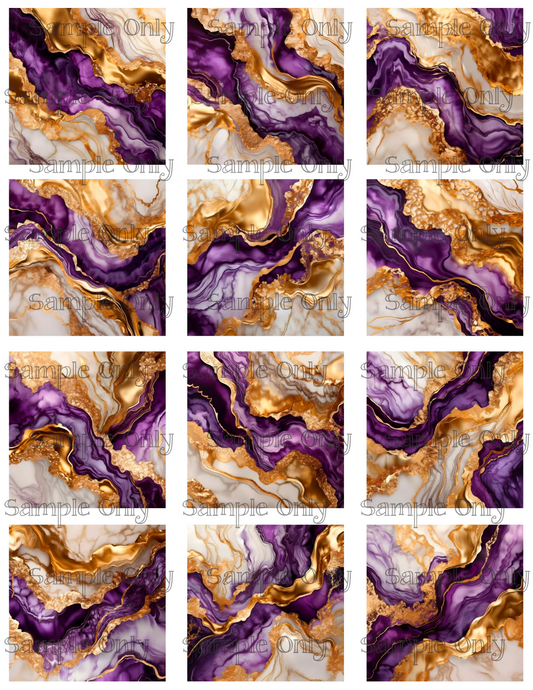 Purple and Gold Faux Ink 2 Inch Image Transfer Sheet For Polymer Clay
