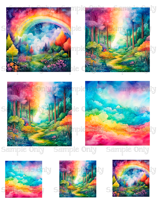 3.5 Inch Fantasy Rainbow Scenes Image Sheet For Polymer Clay Transfer Decal DIGITAL FILE OR PRINTED