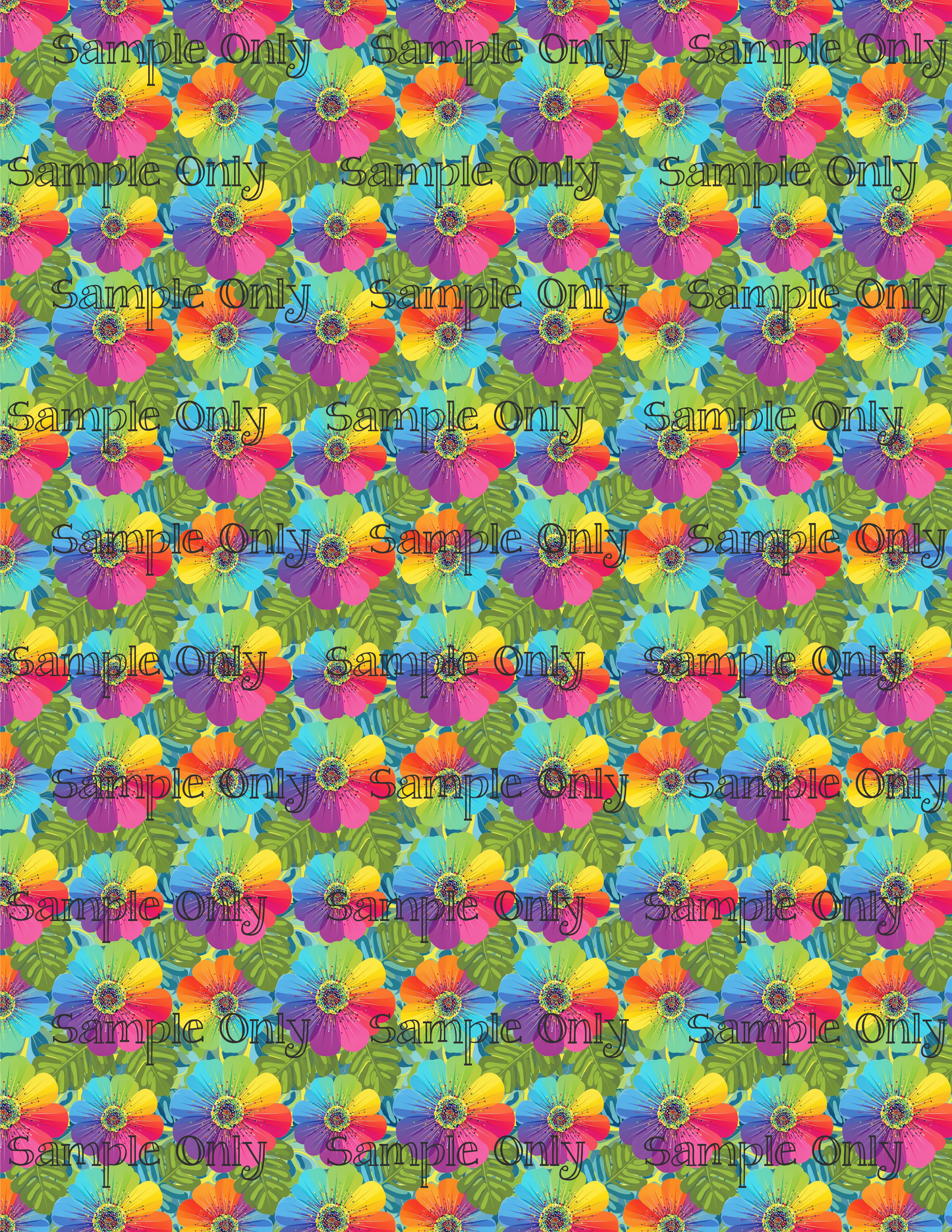 Rainbow Blooms and Leaves Pattern Image Transfer Sheet For Polymer Clay